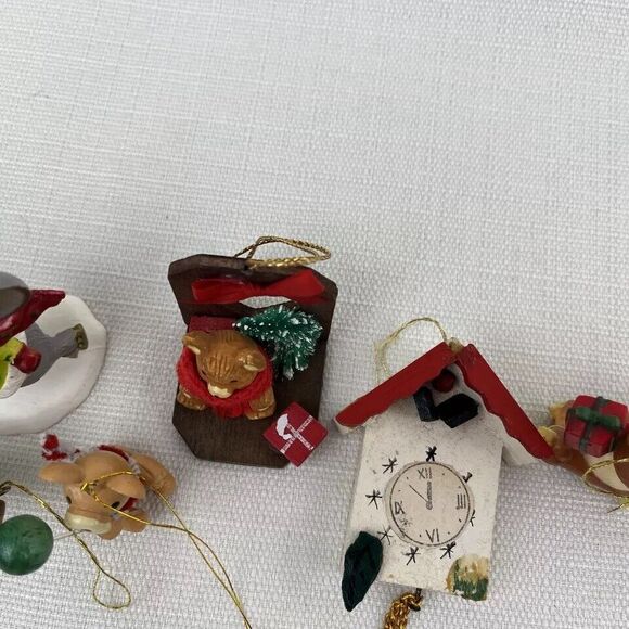 Lot Of 9 Vintage Christmas Ornaments- Bradford Mice - Bears Angels Clock Snowman - Picture 11 of 16